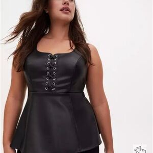 Torrid Black Lace-Up Peplum Top